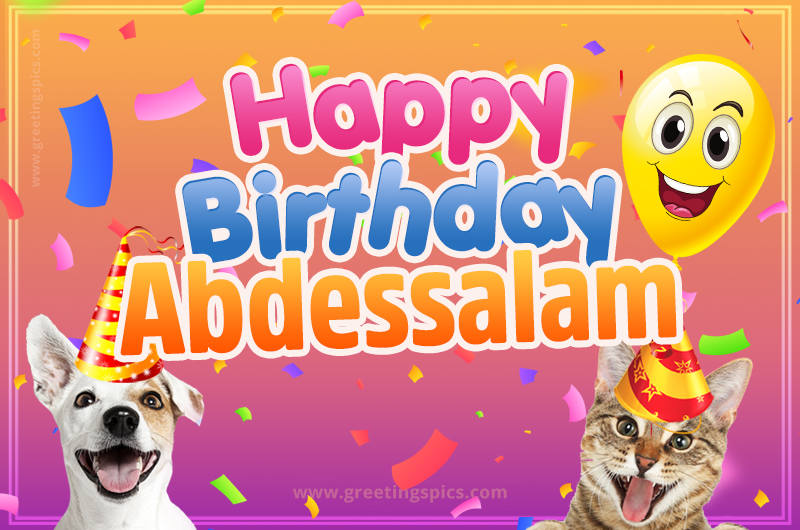 Happy Birthday Abdessalam Funny Image with cat and dog