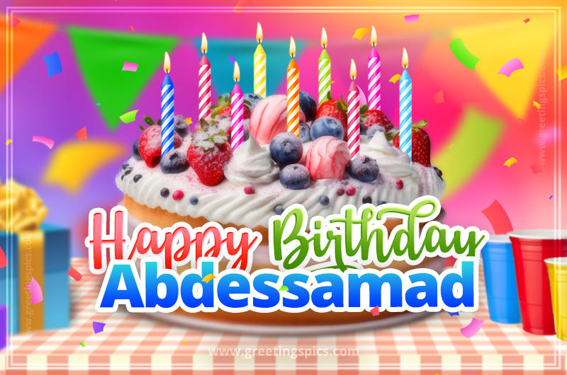 Happy Birthday Abdessamad Colorful Image with fruit cake and candles