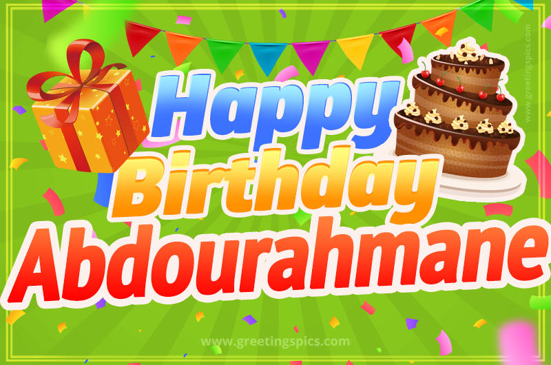 Happy Birthday Abdourahmane picture with flags, chocolate cake and gift box