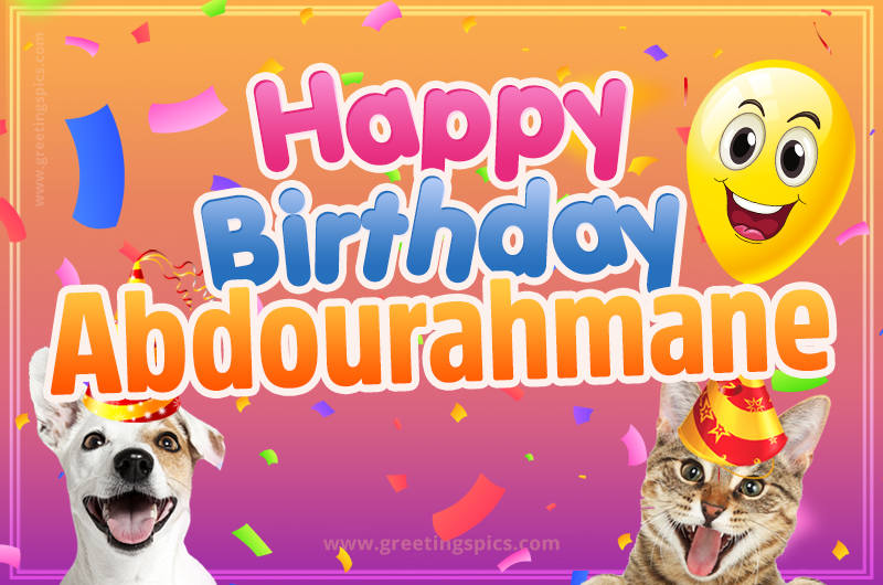 Happy Birthday Abdourahmane Funny Image with cat and dog