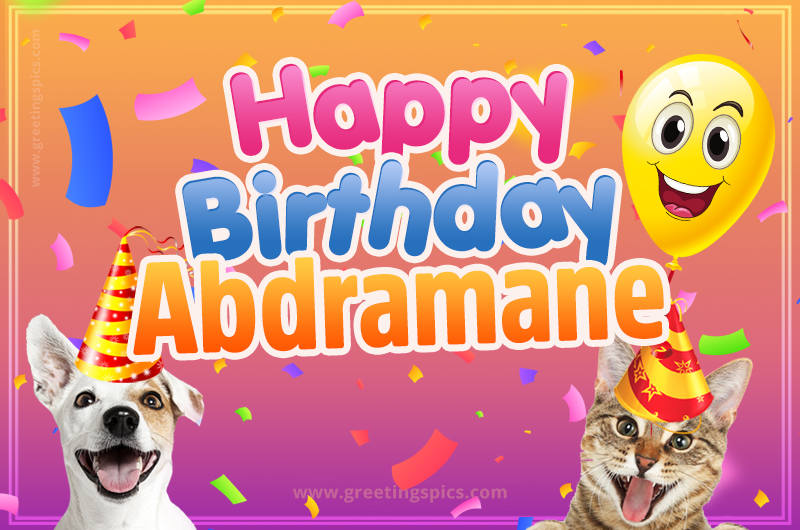 Happy Birthday Abdramane Funny Image with cat and dog