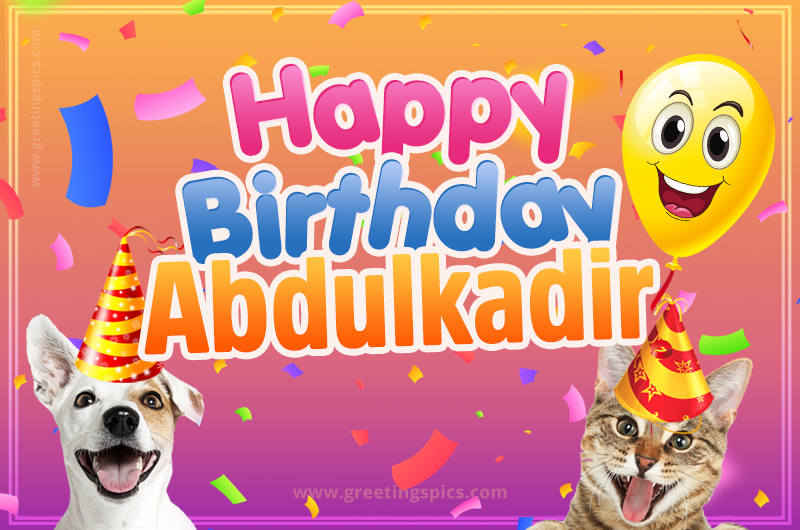 Happy Birthday Abdulkadir Funny Image with cat and dog