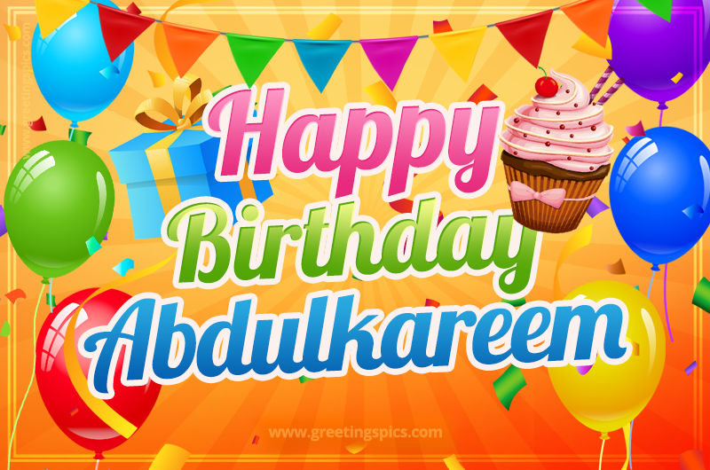 Happy Birthday Abdulkareem eCard with gift box and cupcake