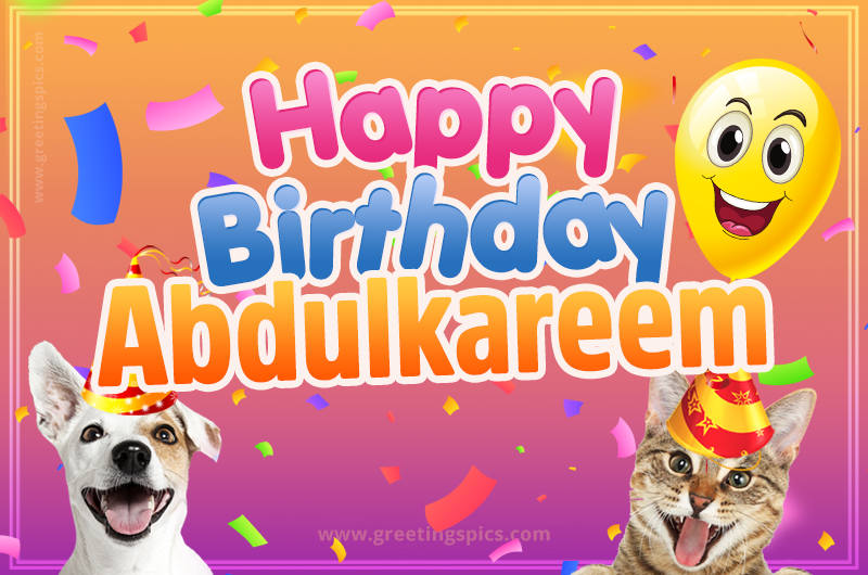 Happy Birthday Abdulkareem Funny Image with cat and dog