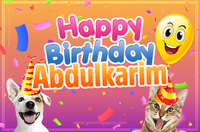 Happy Birthday Abdulkarim Funny Image with cat and dog