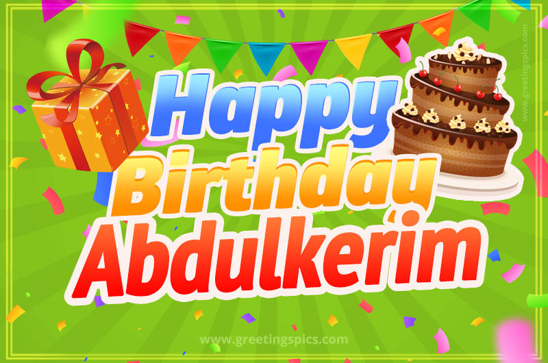 Happy Birthday Abdulkerim picture with flags, chocolate cake and gift box