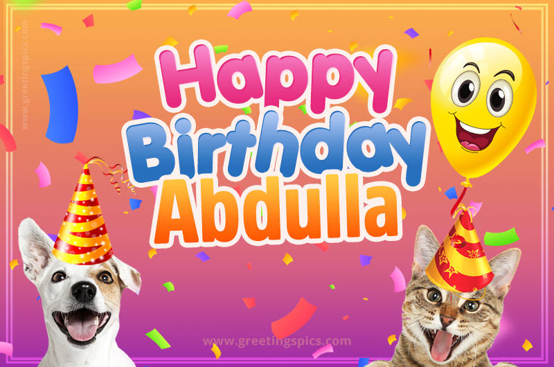 Happy Birthday Abdulla Funny Image with cat and dog