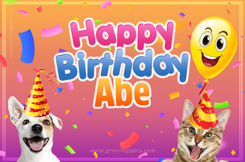 Happy Birthday Abe Funny Image with cat and dog