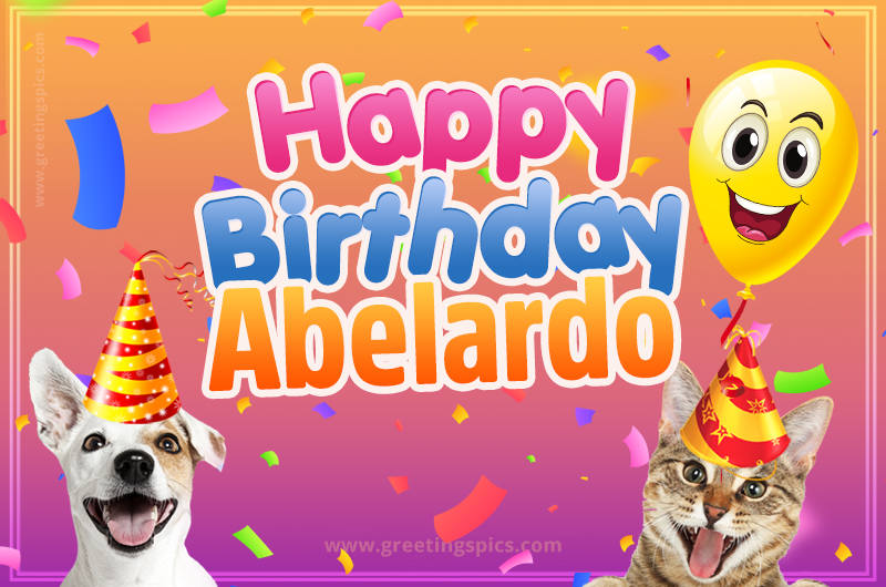 Happy Birthday Abelardo Funny Image with cat and dog