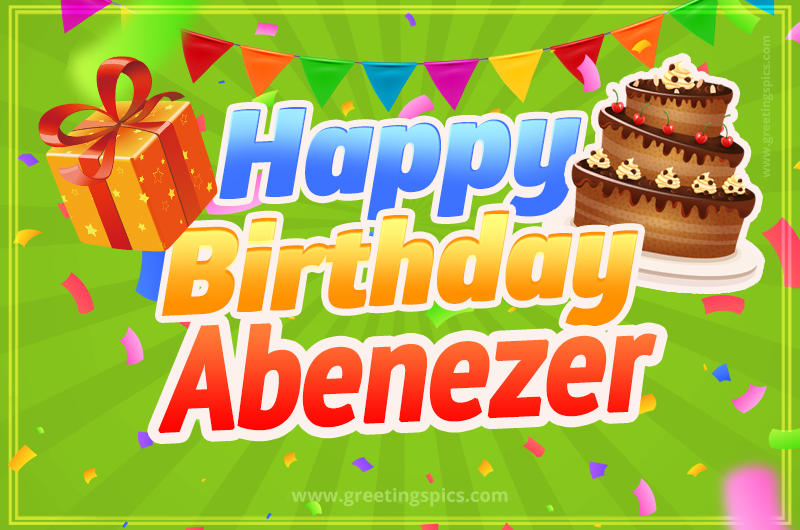 Happy Birthday Abenezer picture with flags, chocolate cake and gift box