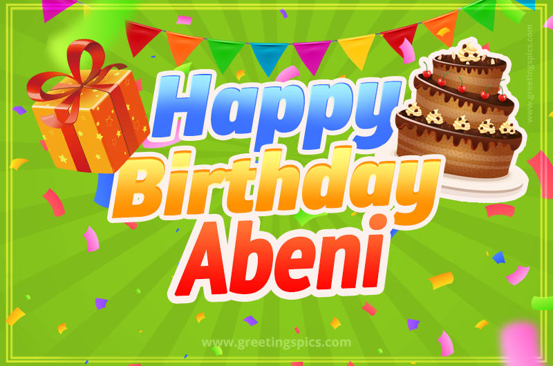 Happy Birthday Abeni picture with flags, chocolate cake and gift box