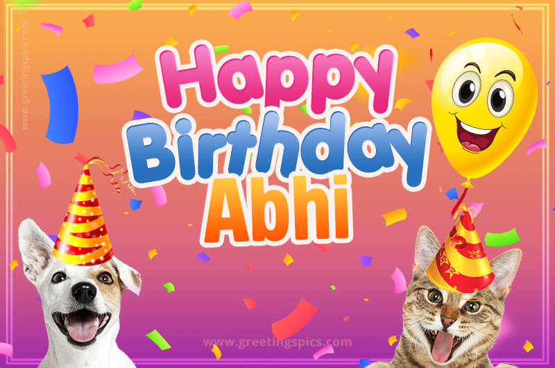 Happy Birthday Abhi Funny Image with cat and dog