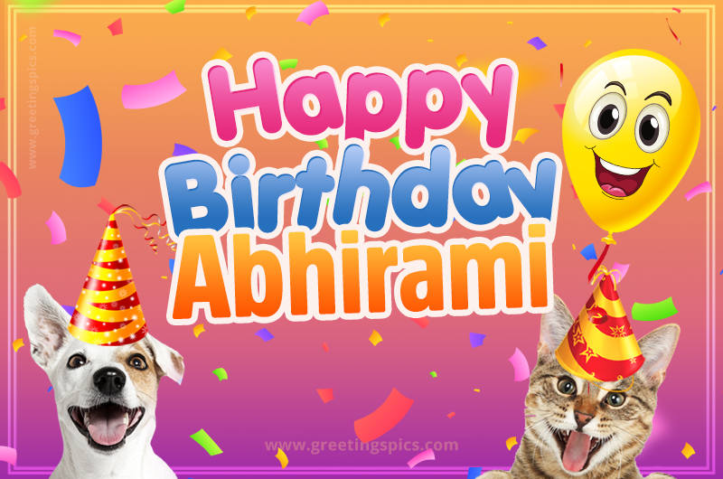 Happy Birthday Abhirami Funny Image with cat and dog