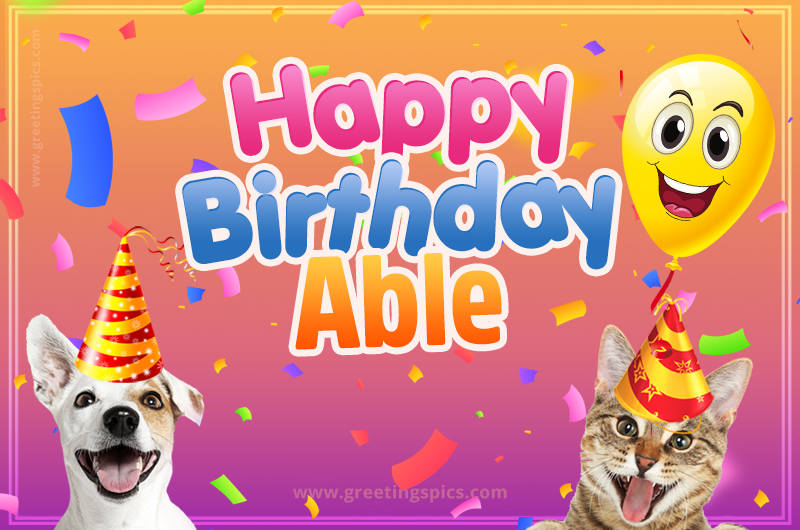 Happy Birthday Able Funny Image with cat and dog