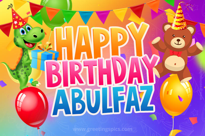 Happy Birthday Abulfaz Image for a child with cute baby dinosaur and bear