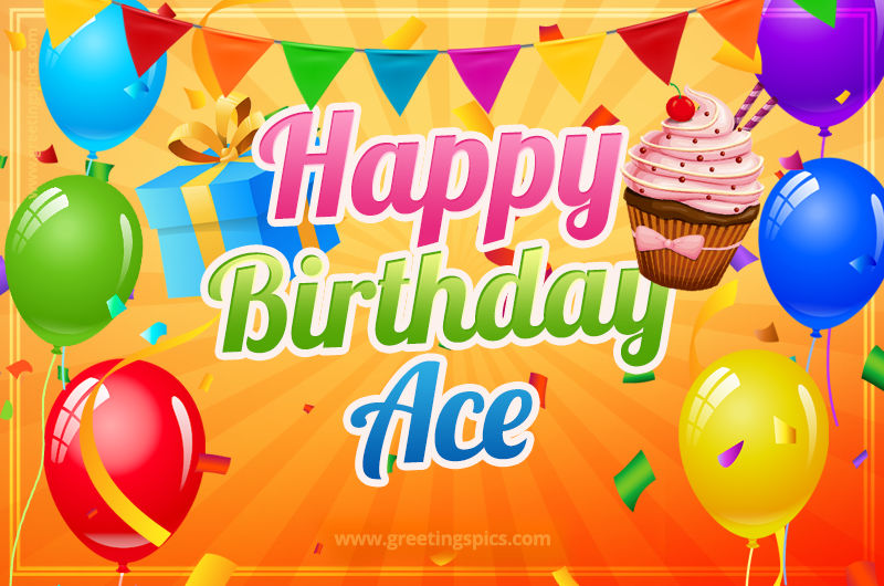 Happy Birthday Ace eCard with gift box and cupcake