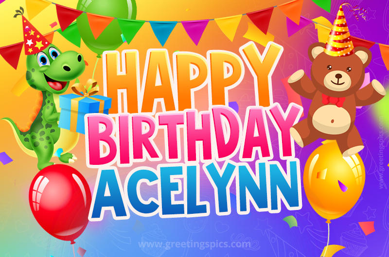 Happy Birthday Acelynn Image for a child with cute dinosaur and bear