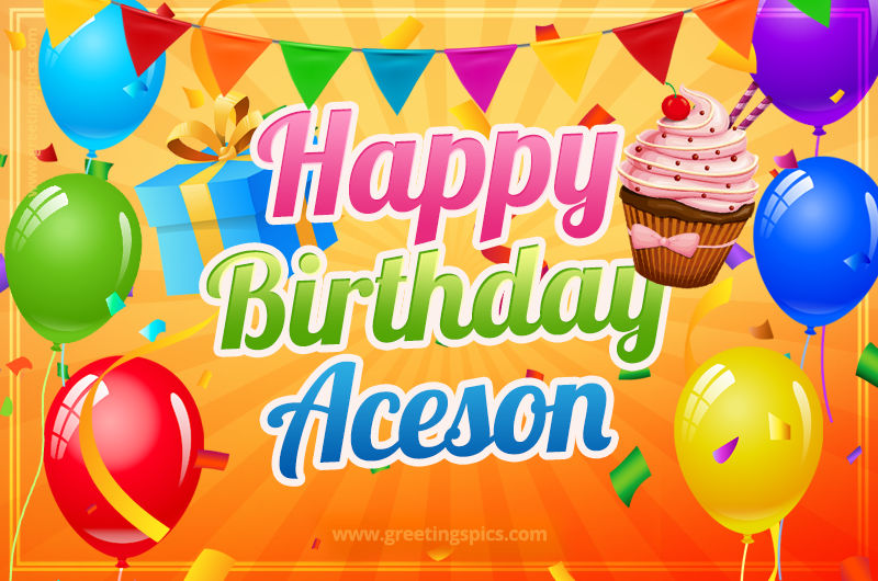 Happy Birthday Aceson eCard with gift box and cupcake