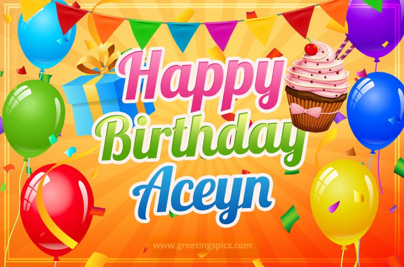 Happy Birthday Aceyn eCard with gift box and cupcake