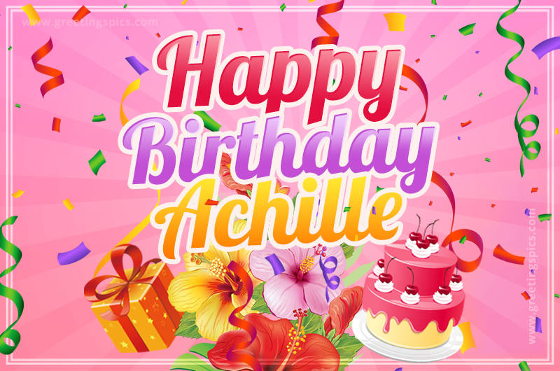 Beautiful Birthday Card for Achille with pink background