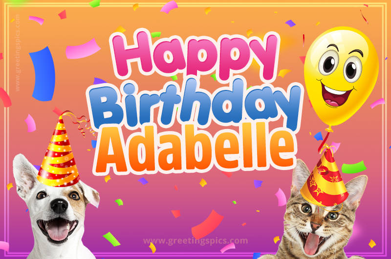 Happy Birthday Adabelle Funny Image with cat and dog