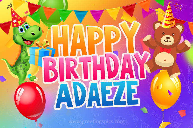 Happy Birthday Adaeze Image for a child with cute dinosaur and bear