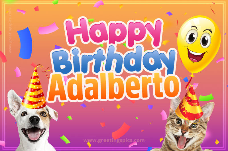 Happy Birthday Adalberto Funny Image with cat and dog