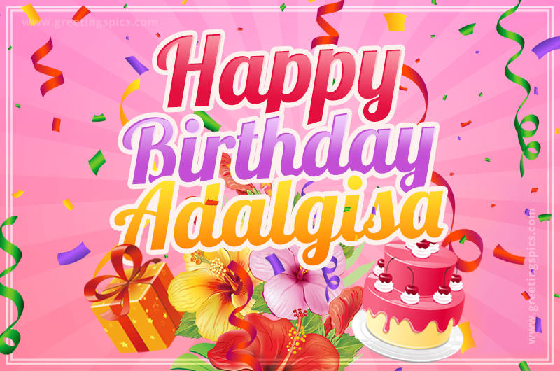 Beautiful Birthday Card for Adalgisa with Cake and bouquet of flowers