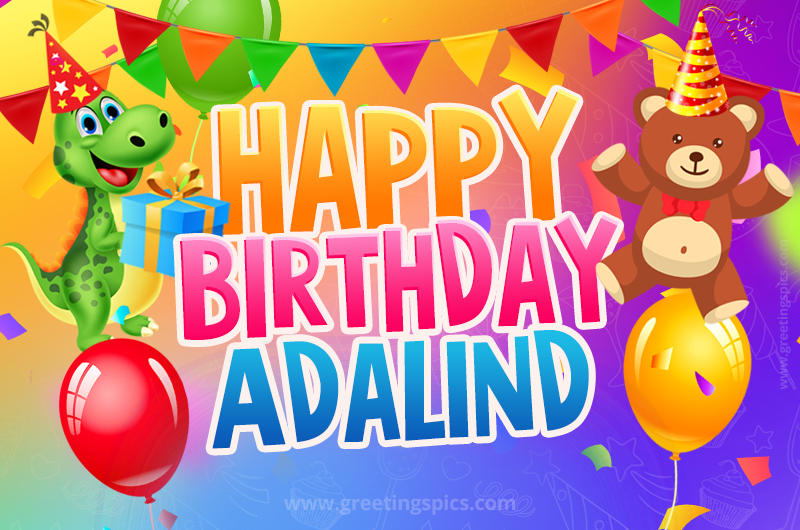 Happy Birthday Adalind Image for a child with cute dinosaur and bear