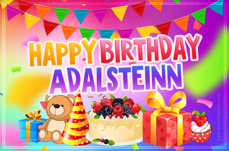 Bright card with Wishes for a Happy Birthday for Adalsteinn