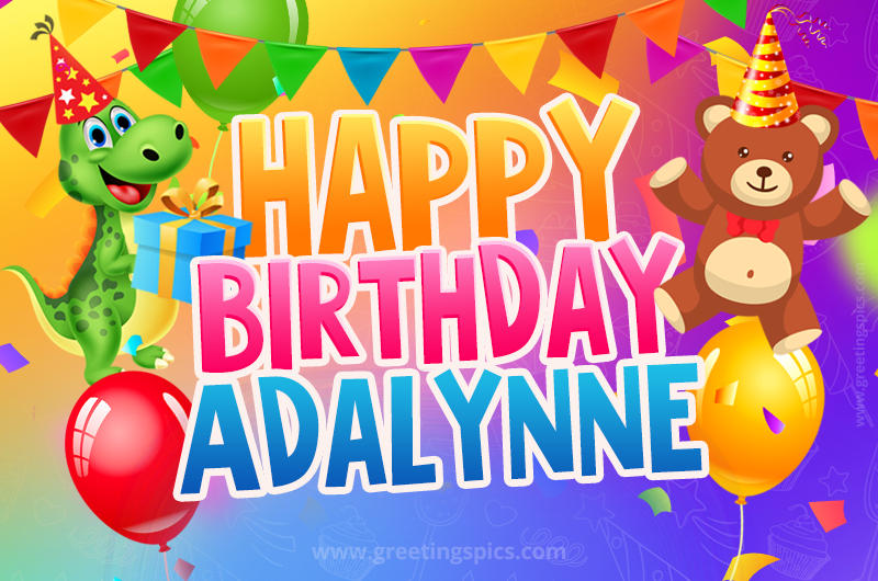 Happy Birthday Adalynne Image for a child with cute dinosaur and bear