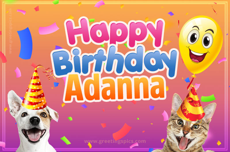 Happy Birthday Adanna Funny Image with cat and dog