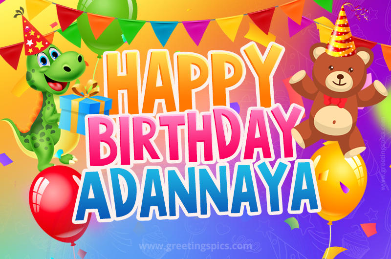 Happy Birthday Adannaya Image for a child with cute dinosaur and bear