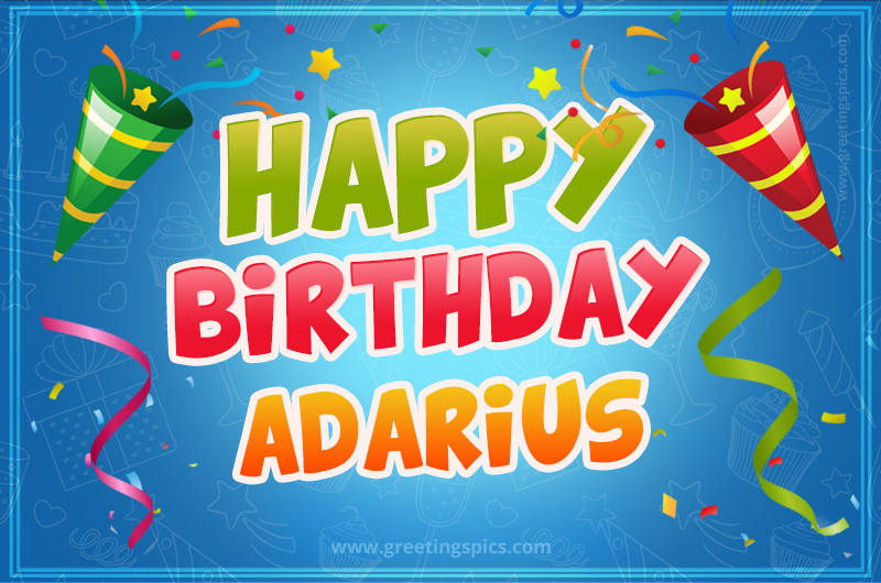 Happy Birthday Adarius picture with confetti and party poppers