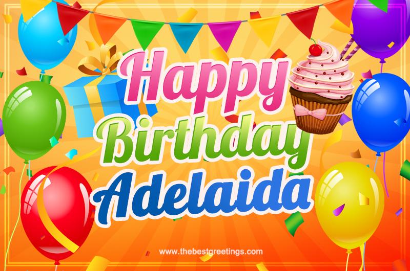 Happy Birthday Adelaidа eCard with gift box and cupcake