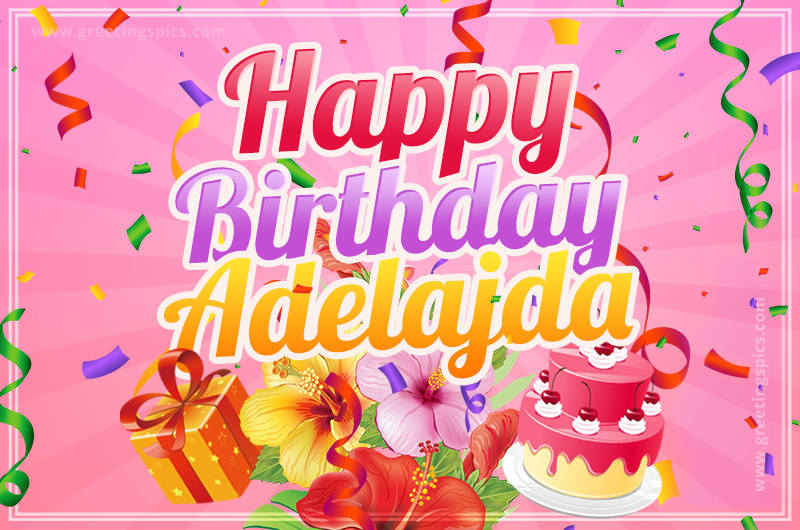 Beautiful Birthday Card for Adelajda with Cake and bouquet of flowers