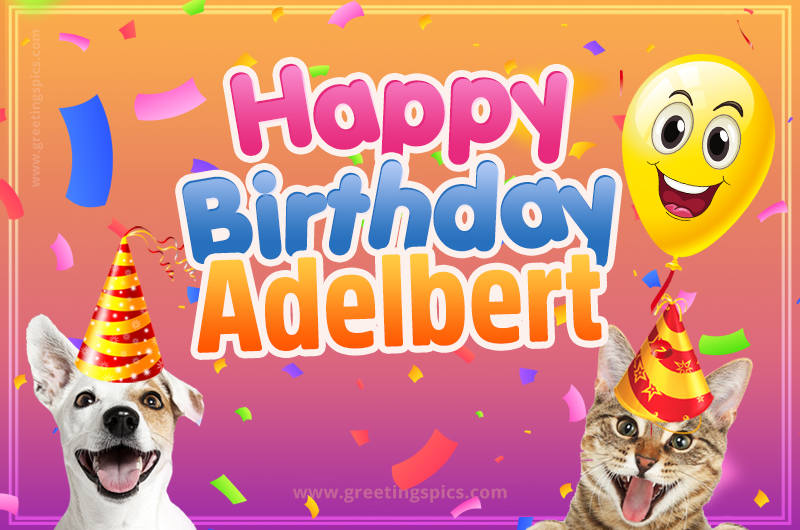 Happy Birthday Adelbert Funny Image with cat and dog