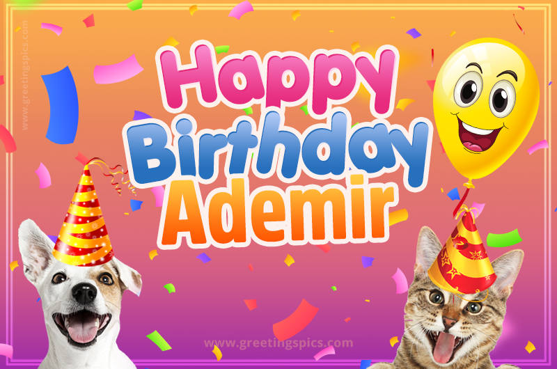 Happy Birthday Ademir Funny Image with cat and dog