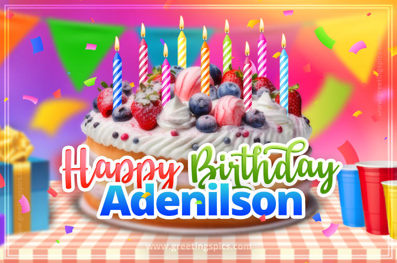 Happy Birthday Adenilson Colorful Image with fruit cake and candles