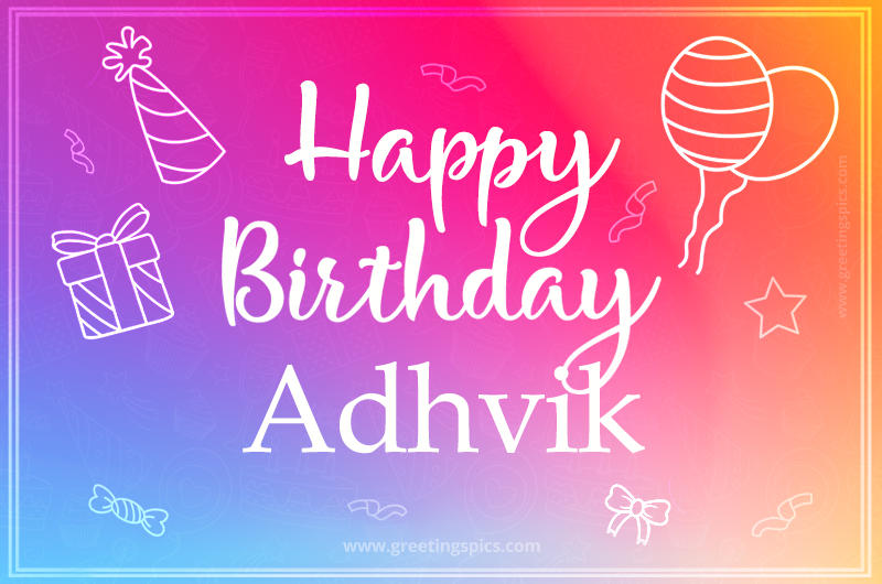 Colorful Happy Birthday Card For Adhvik