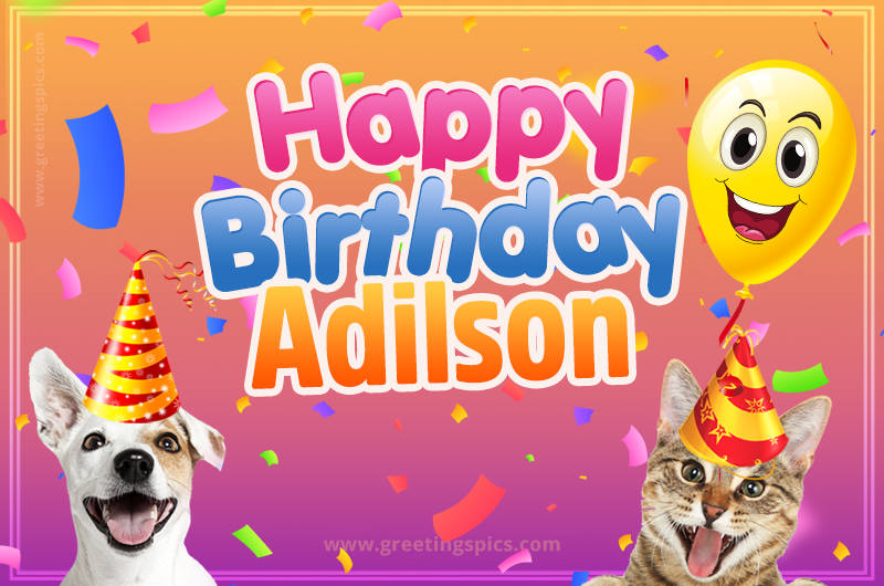 Happy Birthday Adilson Funny Image with cat and dog