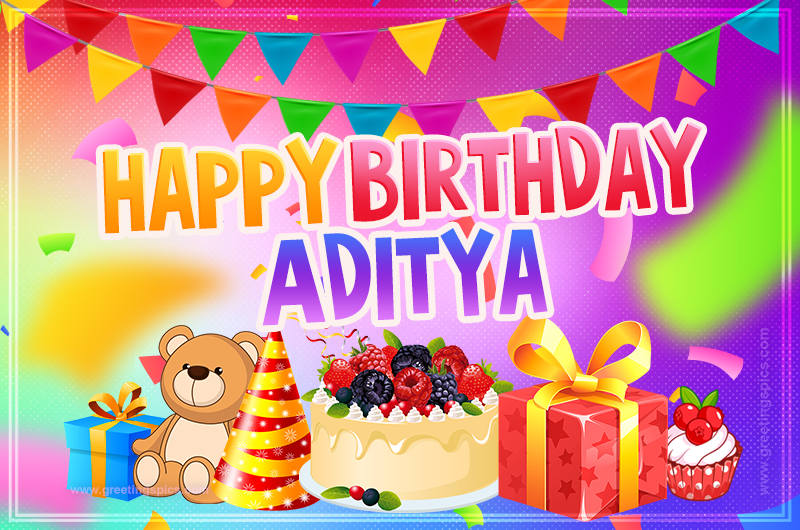 Bright card with Wishes for a Happy Birthday for Aditya