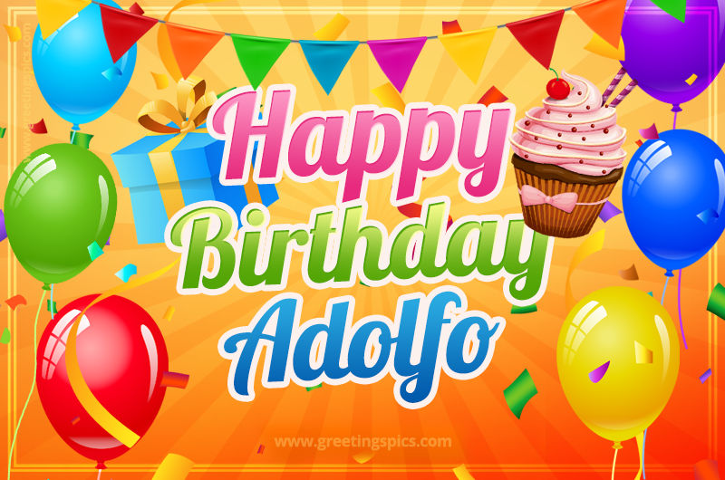 Happy Birthday Adolfo eCard with gift box and cupcake