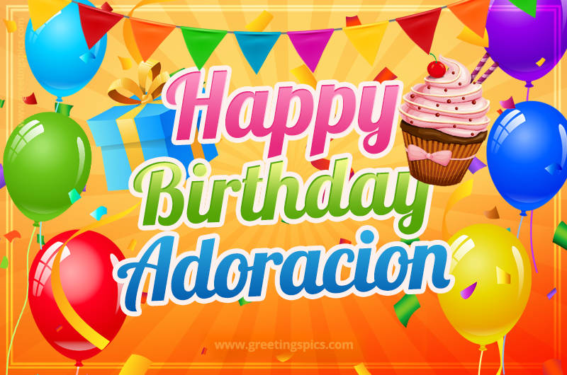 Happy Birthday Adoracion eCard with gift box and cupcake