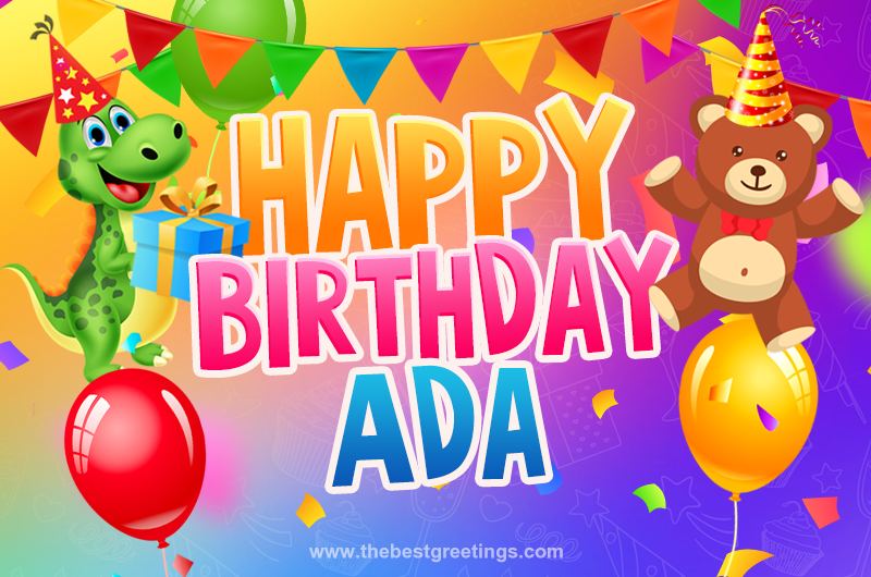 Happy Birthday Adа Image for a child with cute dinosaur and bear