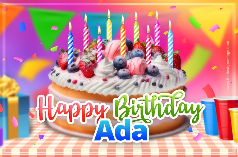 Happy Birthday Adа Colorful Image with fruit cake and candles