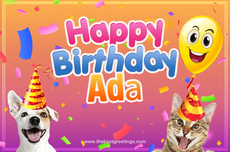 Happy Birthday Adа Funny Image with cat and dog