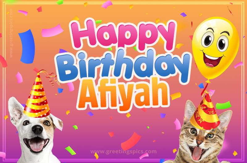 Happy Birthday Afiyah Funny Image with cat and dog