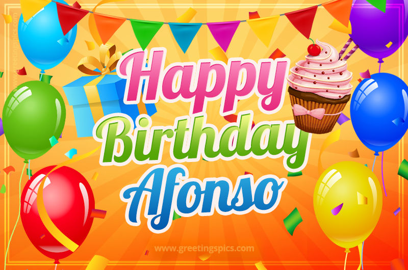 Happy Birthday Afonso eCard with gift box and cupcake