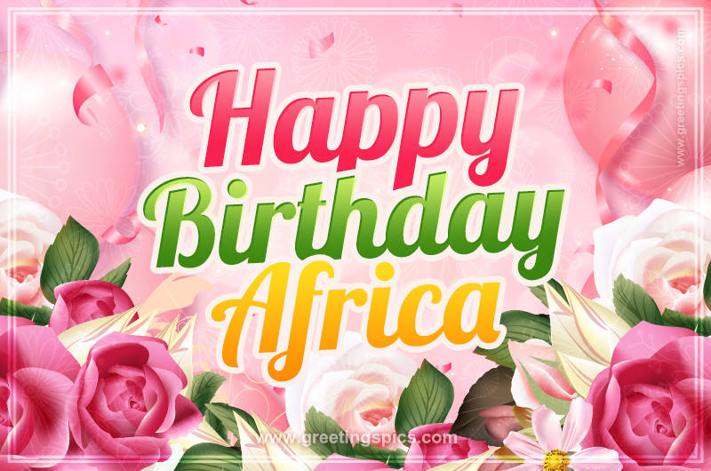 Image with gentle pink background and flowers Happy Birthday Africa